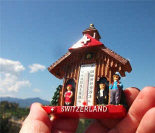 瑞士当地购买冰箱贴 SWITZERLAND 经典小木屋 快乐一家人 温度计