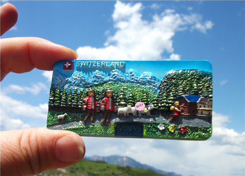 SWITZERLAND LOCAL PURCHASE OF REFRIGERATOR MAGNETS SWITZERLAND SNOW MOUNTAIN SCENERY ALPINE TROMBONE TWO MODELS