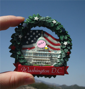麦望珍藏冰箱贴 美国 华盛顿 WAHINGTON D C 花环中的国会山
