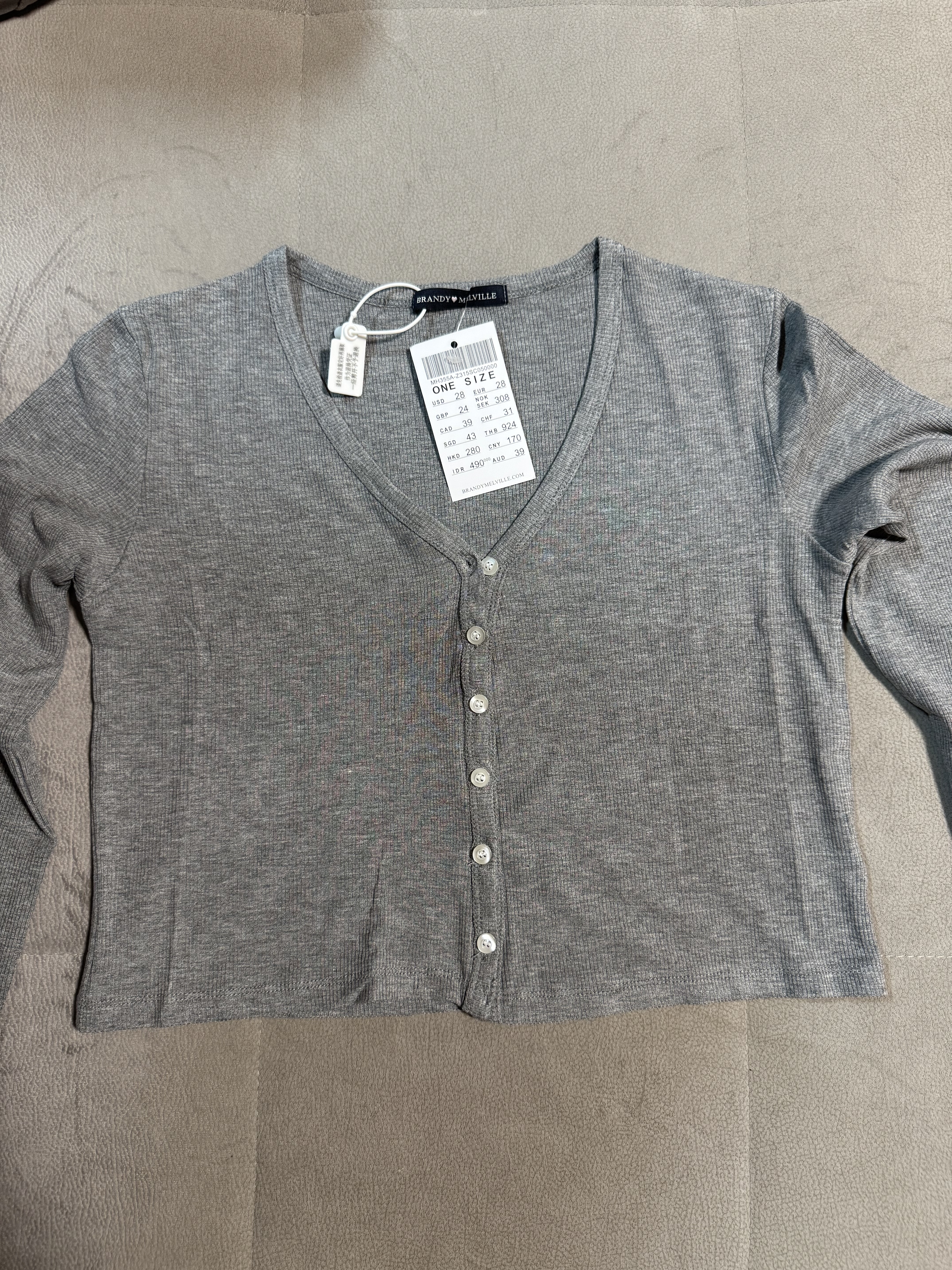 bm paige top同工厂灰色六粒扣长袖开衫T