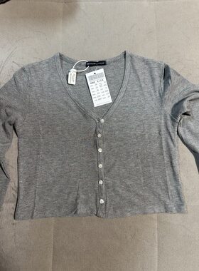 bm paige top同工厂灰色六粒扣长袖开衫T
