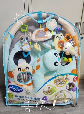 Playgro企鹅宝宝垫健身架游戏垫挂件加厚婴儿爬行垫可机洗可拆卸