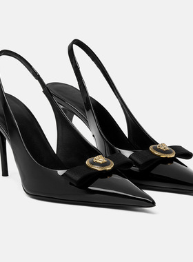 32-45码2025新款黑色高跟鞋女细跟尖头法式气质蝴蝶结浅口单鞋女