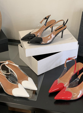 高跟鞋夏季2026春季新款欧美爱心7CM包头中高跟法式尖头高跟凉鞋