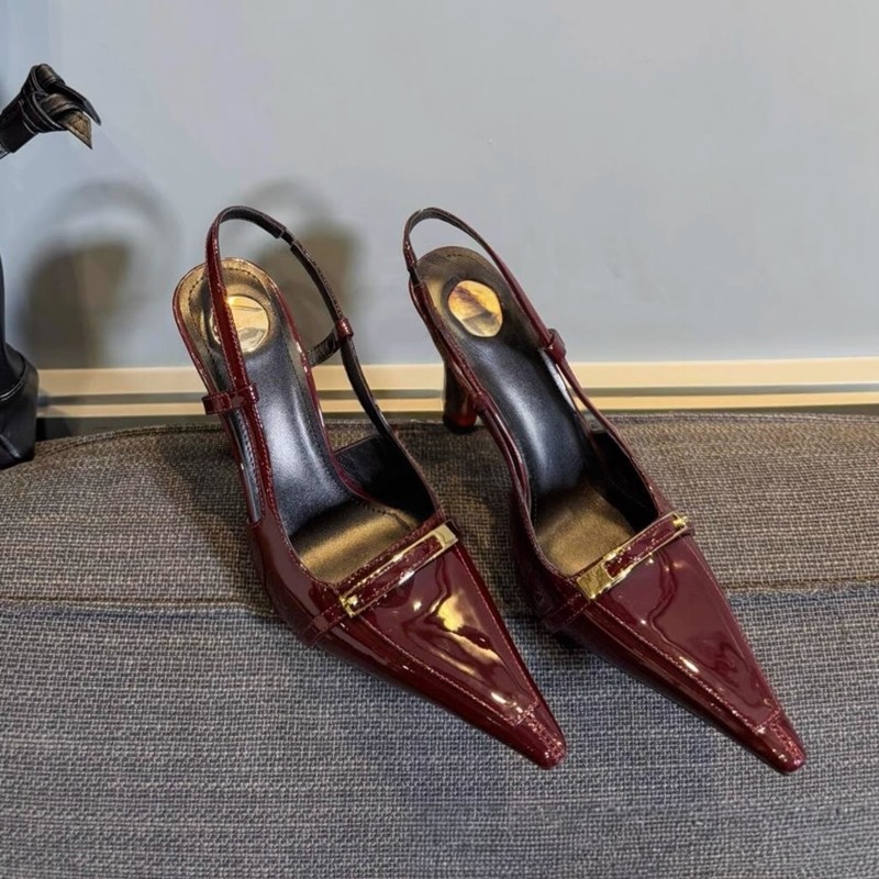 包头后空凉鞋女2025新款法式漆皮性感后金属扣尖头细跟后绊带凉鞋,女鞋,时装凉鞋,淘宝优惠券,粉丝福利购,淘宝优惠卷