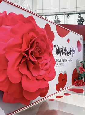 巨型玫瑰花上墙装置门头商场橱窗仿真花大花朵户外防水情人节假花