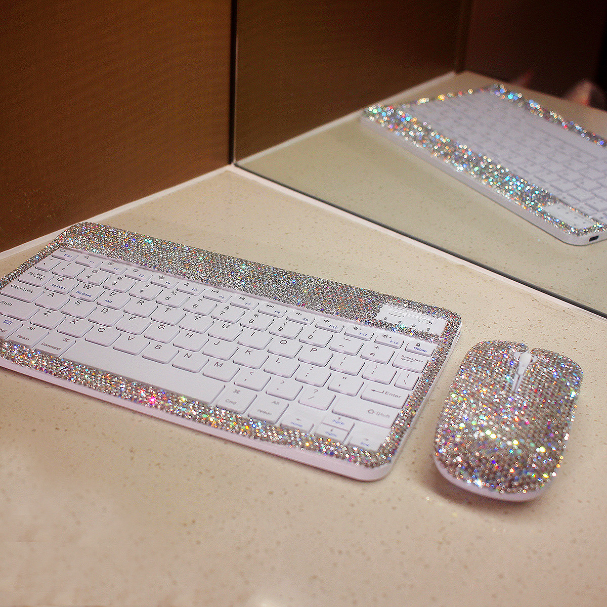 镶钻蓝牙无线键盘苹果安卓手机平板iPad笔记本电脑鼠标套装轻薄