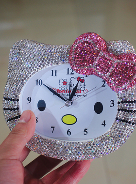 镶钻hello kitty凯啼猫 KT蝴蝶结闹钟创意闹钟语音可爱台式简约