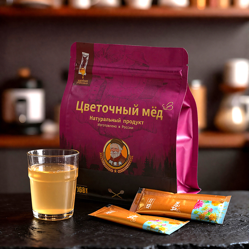 俄罗斯蜂蜜原装进口百花蜜椴树蜜纯正天然便携伴手礼小包装囤货