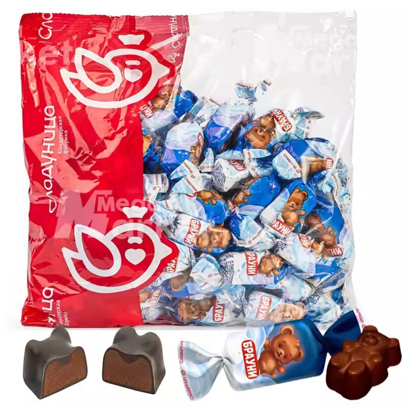 俄罗斯棕熊牛奶巧克力糖草莓软糖牛奶巧克力果冻布丁年货俄宝多