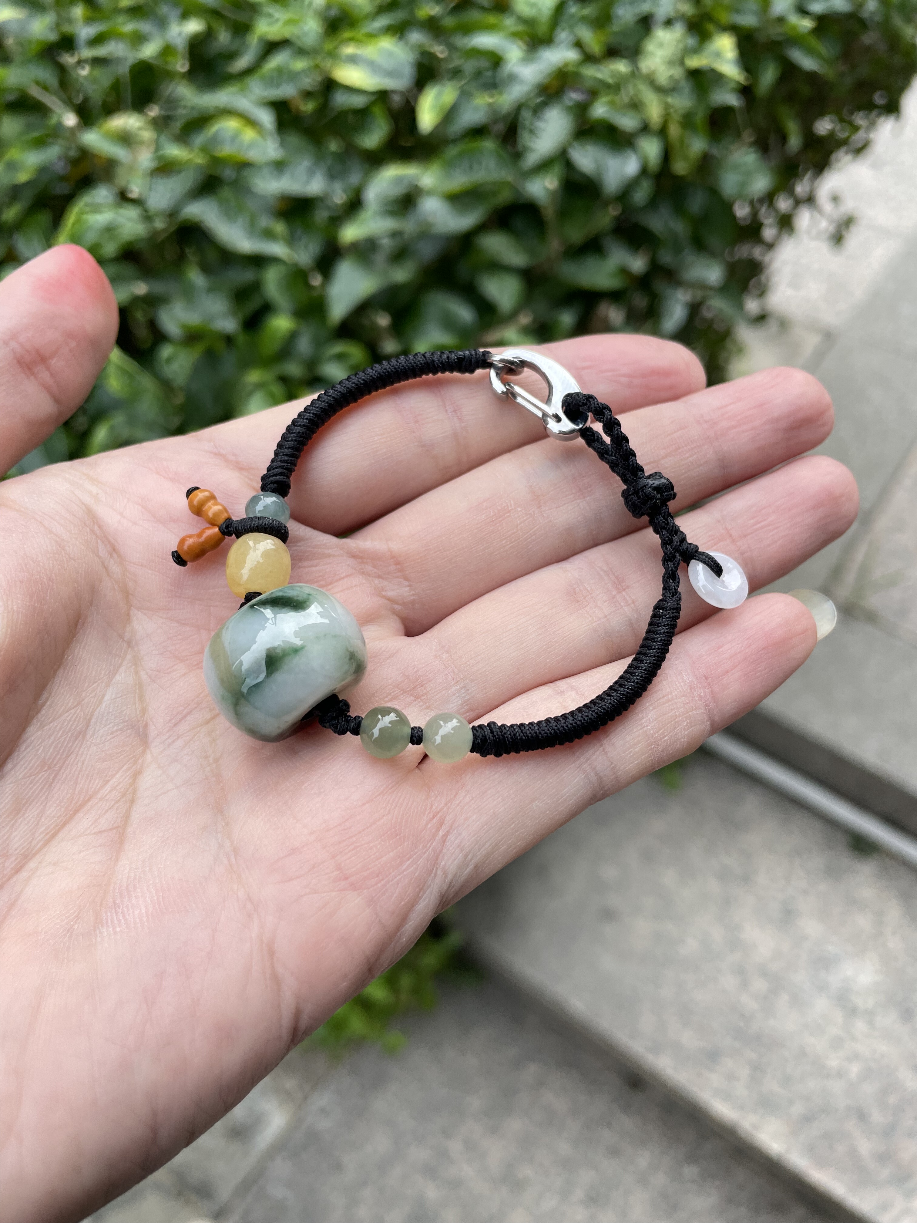 原创手编天然翡翠飘花路路通转运珠手链本命年平安玉器珠子手绳