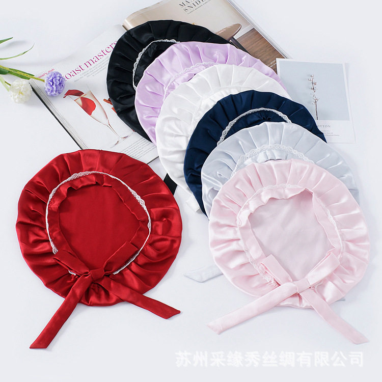 重磅22姆米真桑蚕丝绸护发头套睡觉产后100％真丝月子帽助睡眠礼