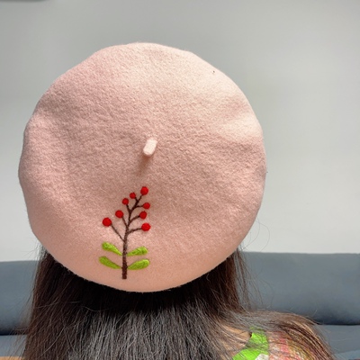 花木畦blooms｜羊毛贝雷帽 小红果 秋冬羊毛帽子 鹅粉色帽 手工