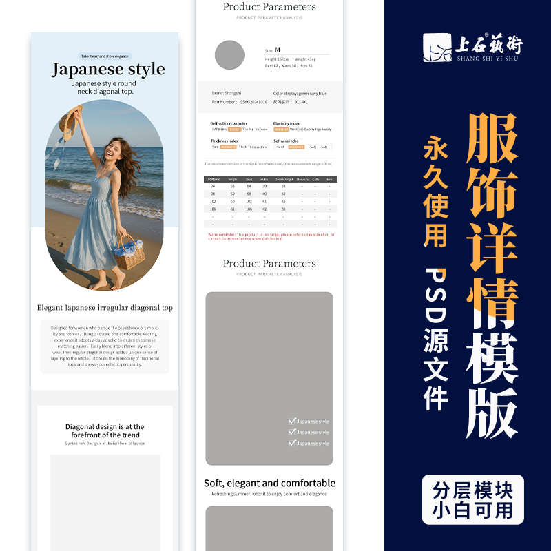 美工包月英文版女装服饰详情ps模板跨境电商国际商品描述产品设计