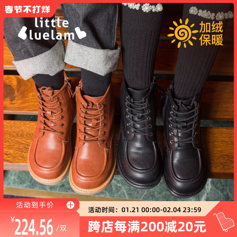 小蓝羊童鞋2022款男女童时尚百搭款袋鼠靴薄绒防滑中小童薄款棉靴