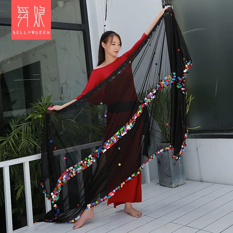 舞娘民俗舞蹈原版肚皮舞重纱巾亮片纱巾抛纱手纱malaya纱巾马拉雅