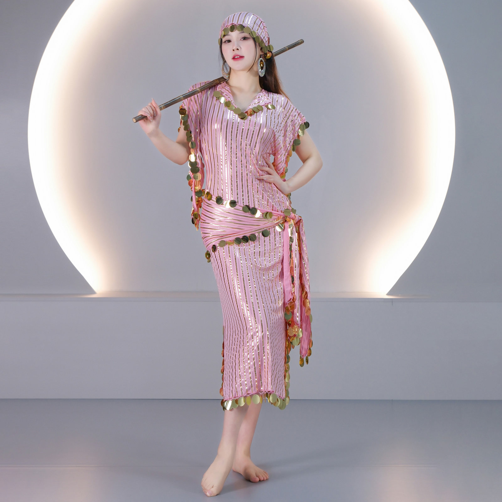 舞娘埃及款袍子Saidi藤杖舞民俗baladi手工亮片烫金条纹短袍艳后