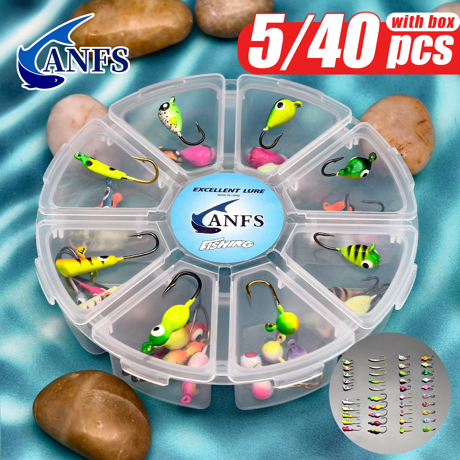 路亚饵套装多色冰钩冬钓收纳盒装