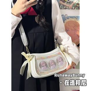 小食量腋下痛包双面背甜美lolita单肩斜挎包蝴蝶结PU二次元 基础款