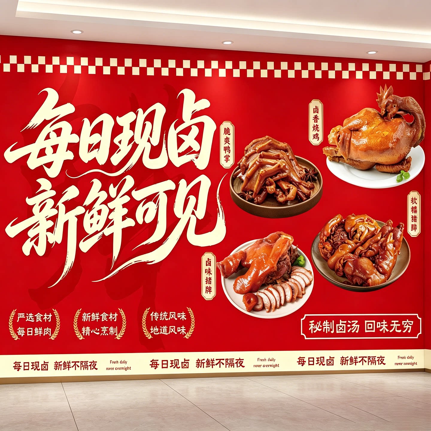 卤味熟食店墙面装饰贴纸饭店小吃卤菜广告海报鸭货墙贴画自粘壁画图片
