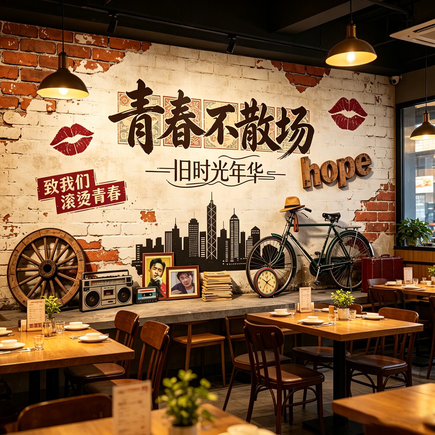 复古海报怀旧墙面装饰墙贴80年代餐饮店墙纸贴画饭店贴画壁画贴纸