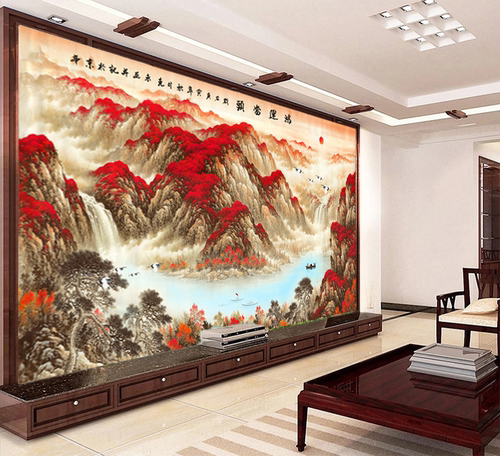 山水画墙纸自粘风景画墙贴画