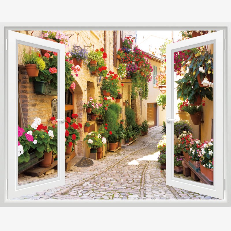 假窗户装饰仿真墙贴3d立体墙贴墙壁贴画风景客厅墙纸自粘墙面贴纸