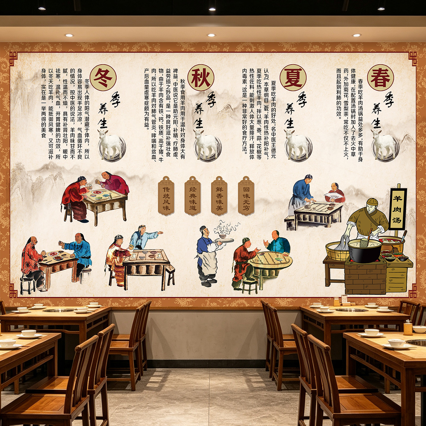 羊汤馆墙纸吃羊肉好处壁画羊肉火锅店餐饮店文化背景墙面自粘墙贴