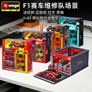 比美高F1维修站P房法拉利 红牛奔驰迈凯伦车队1:43换胎场景模型