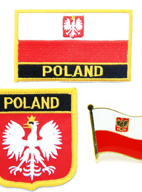 039 poland flag pin patch 波兰国旗布贴 可缝可烫 背胶  徽章