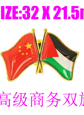精工商务 双旗徽章 中国 巴勒斯坦 Palestine  Flag Pin 西装胸针