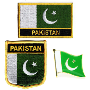 巴基斯坦国旗 布贴徽章背胶刺绣肩章 patch pin Pakistan flag