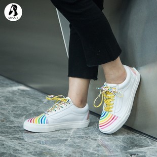 板鞋 Skool彩色条纹印花低帮女鞋 VN0A4U3B2N7 Old 金小姐VANS正品