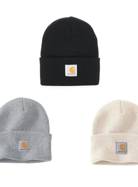 Carhartt卡哈特A18经典Logo针织帽秋冬纯色防寒保暖护耳绒线帽