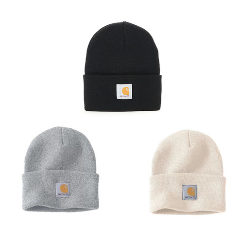 Carhartt卡哈特A18经典Logo针织帽秋冬纯色防寒保暖护耳绒线帽