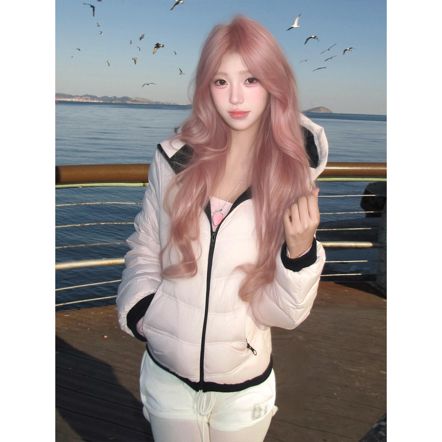 【免费试穿】加厚粉色连帽棉服