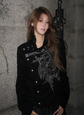 设计感小众短款外套女冬季立领夹克高街情侣宽松亚文化视觉系上衣