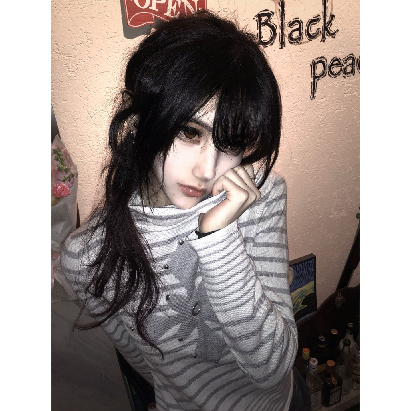 亚文化长袖女早春十字架铆钉条纹高领针织打底衫修身显瘦y2k上衣,女装/女士精品,毛针织衫,淘宝优惠券,粉丝福利购,淘宝优惠卷