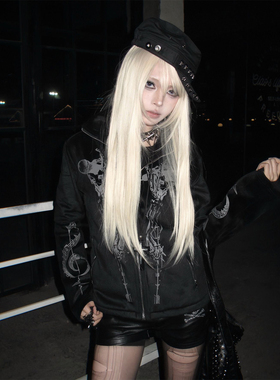 y2k亚文化丝绒外套女秋冬设计感黑色立领夹克修身亚比上衣视觉系