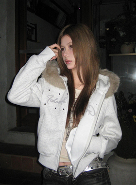 y2k轻亚比加绒卫衣女秋冬季显瘦短款连帽外套辣妹小众设计感上衣