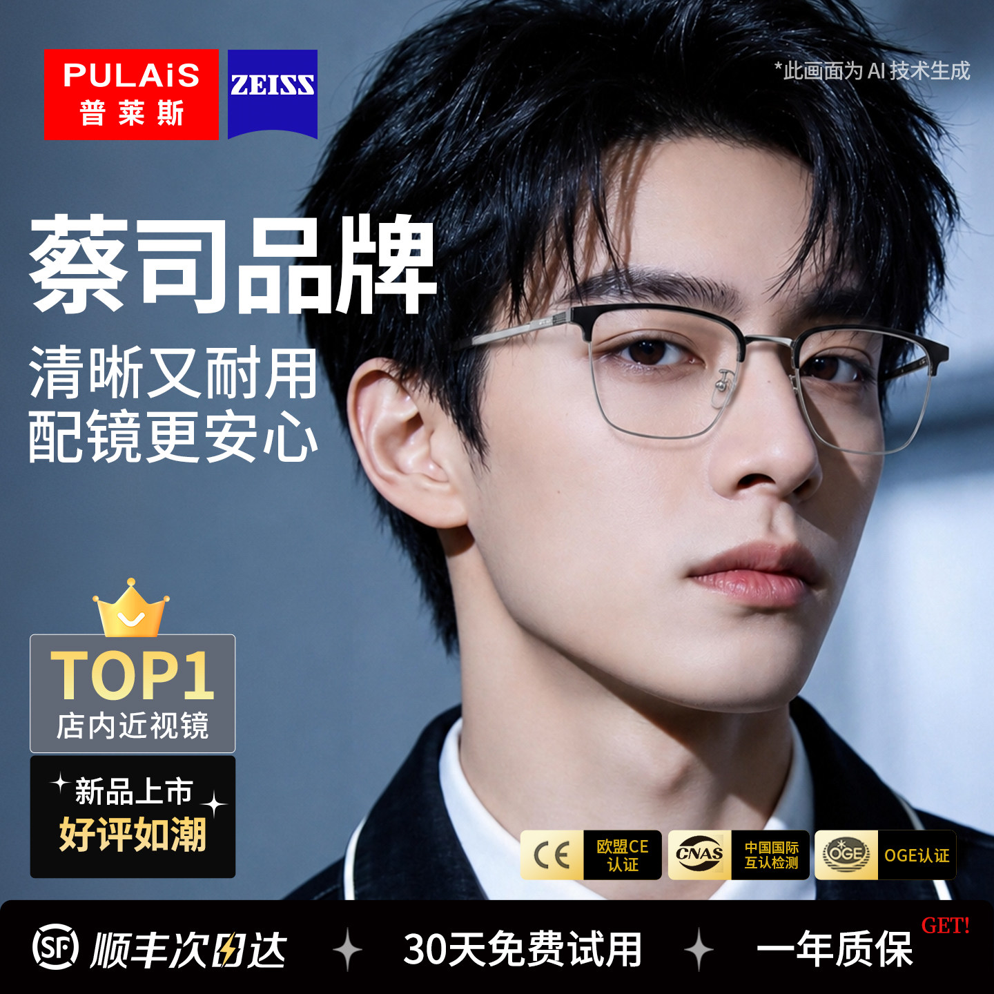 蔡司专业网上配镜！纯钛眼镜框男图片