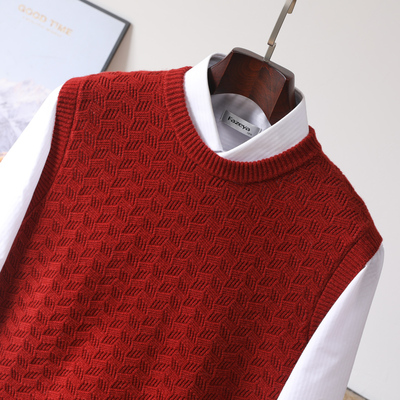秋冬新款提花纯羊毛衫男士圆领