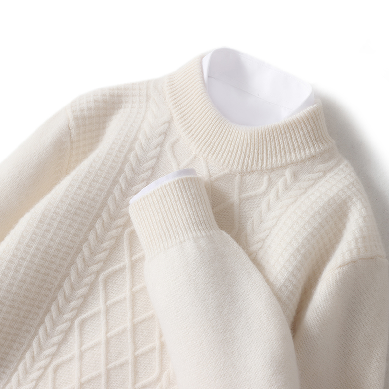 秋冬新款纯羊毛衫男士圆领加厚