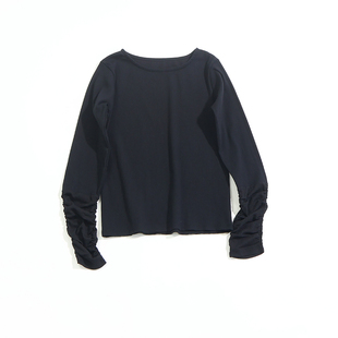 日单外贸简约百搭拼接袖 打底衫 口套头长袖 女款 T恤 BAJ241