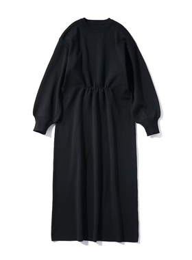 BAK153 日单外贸秋冬新款黑色简约休闲圆领套头长袖连衣裙针织裙