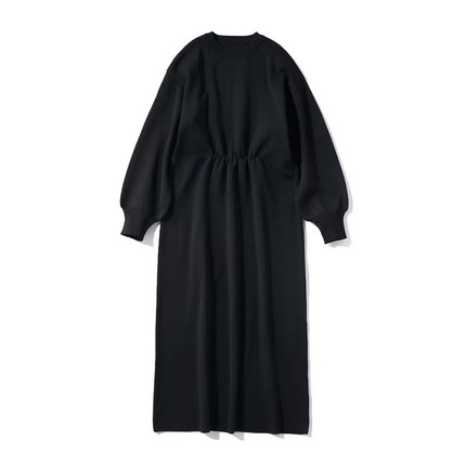 BAK153 日单外贸秋冬新款黑色简约休闲圆领套头长袖连衣裙针织裙