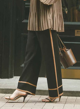 K424110 日单外贸秋冬款百搭松紧腰阔腿裤女款休闲裤宽松针织裤