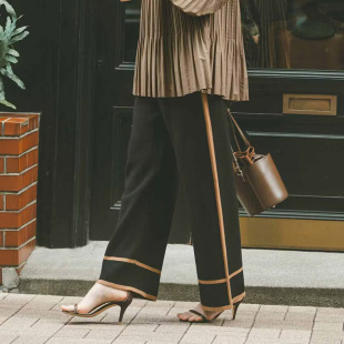 日单外贸秋冬款 宽松针织裤 百搭松紧腰阔腿裤 休闲裤 女款 K424110