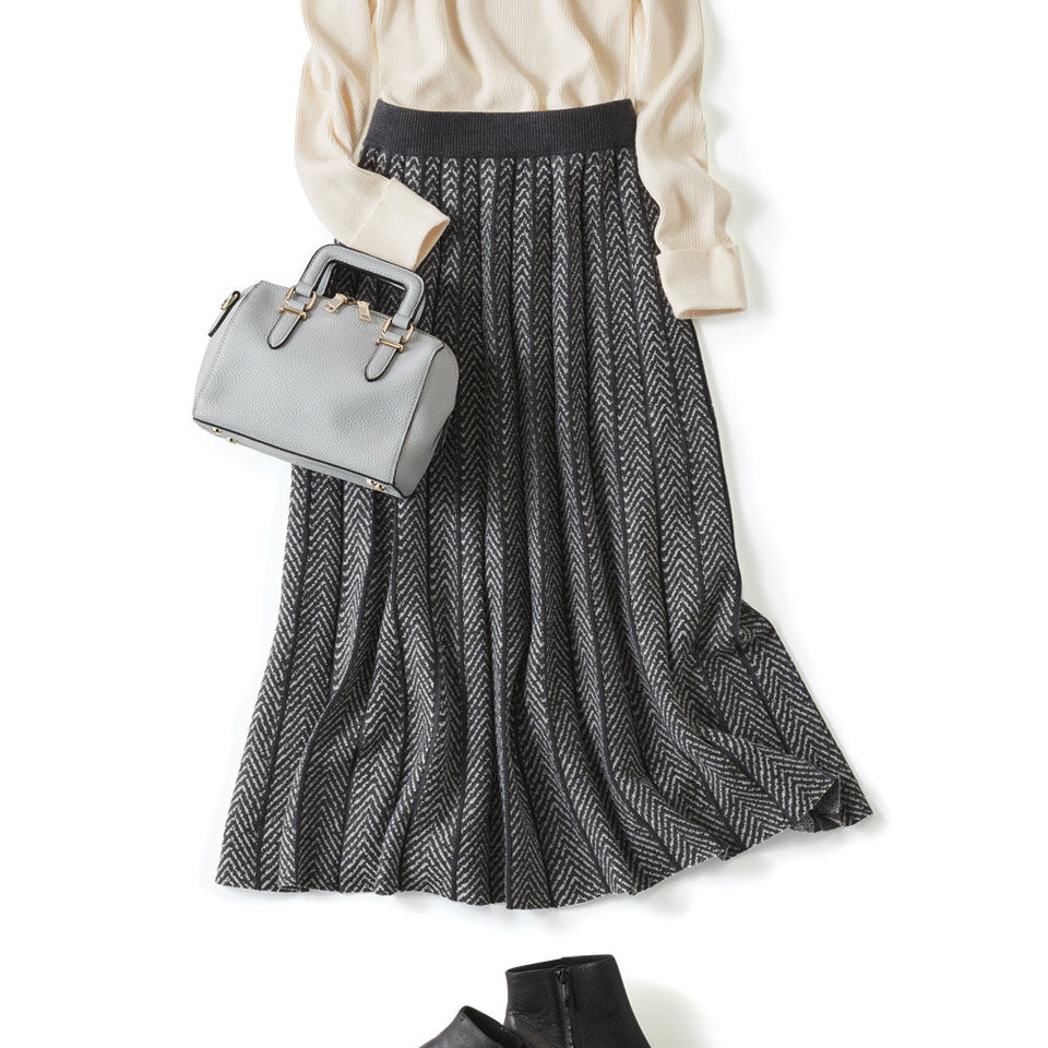 日单秋冬款文艺复古松紧腰半身裙