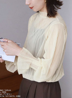 D42943 日本单 春夏性感薄透气质半高领长袖套头衫 女款